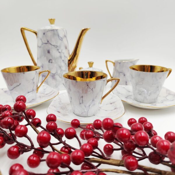 Set da Caffè Vintage Wawel-Porcellana Marmorizzata anni '60-'70 - immagine 4