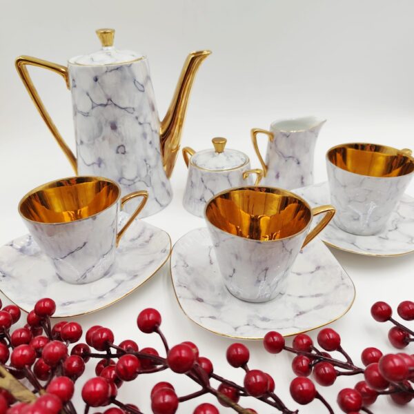Set da Caffè Vintage Wawel-Porcellana Marmorizzata anni '60-'70