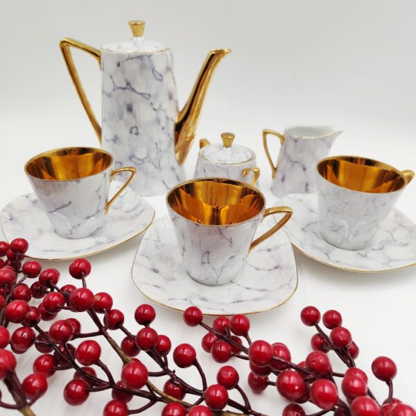 Set da Caffè Vintage Wawel-Porcellana Marmorizzata anni '60-'70 - immagine 2