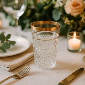 Bicchiere Vintage Highball Vetro Pressato Pesante e Bordo Dorato