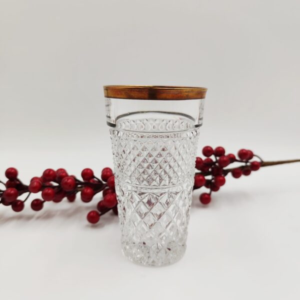 Bicchiere Vintage Highball Vetro Pressato Pesante e Bordo Dorato