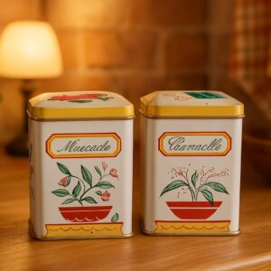 Barattoli di Latta Francesi Vintage-Set di 2 Oggetti da Collezione