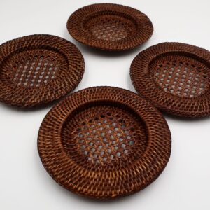 Set Sottotazze Vintage in Rattan Naturale-Stile Rustico ed Elegante